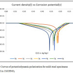 Figure 6: Curves of potentiodynamic polarization for mild steel specimens immersed in 1M HNO3