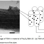 Figure 5: Microimage of TEM in material of Fe2O3/SBA-15 : (a) TEM characterization result and (b) mesoporous silica pipe.